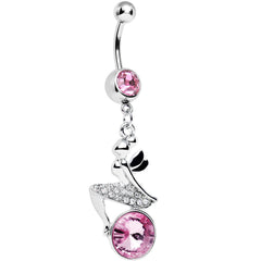 Pink Gem Perched Fairy Dangle Belly Ring