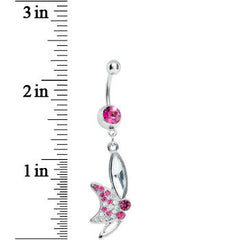 Pink Gem Sideways Butterfly Dangle Belly Ring