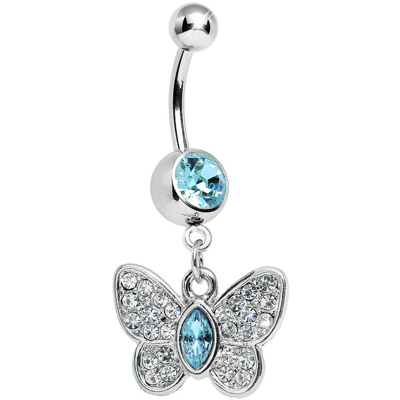 Aqua Gem Marquis Core Butterfly Belly Ring