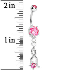Pink CZ Twist Dangle Belly Ring