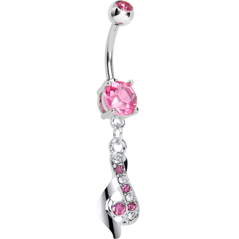 Pink CZ Ribbon Dangle Belly Ring
