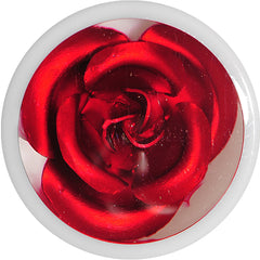 5/8 White Acrylic Red Metallic Rose Flower Plug