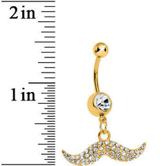 Gold Plated Crystalline Gem Paved Mustache Belly Ring