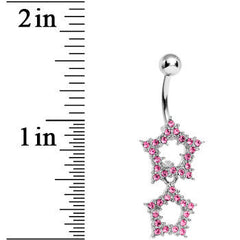 Pink Gem Double Star Dangle Belly Ring