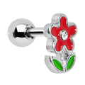 Crystalline Gem Winsome Red Flower Cartilage Earring