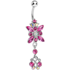 Pink Gem Dazzling Dangle Chandelier Belly Ring