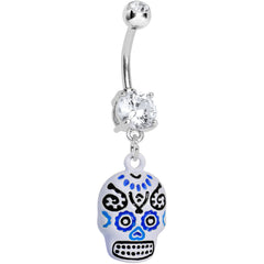 Double Clear Gem Day of the Dead Dangle Belly Ring