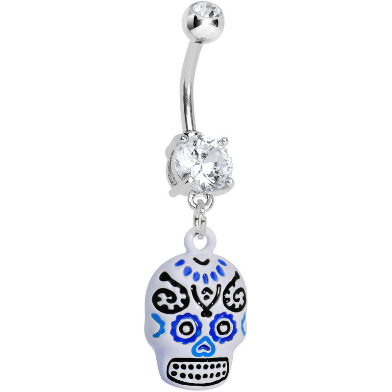 Double Clear Gem Day of the Dead Dangle Belly Ring