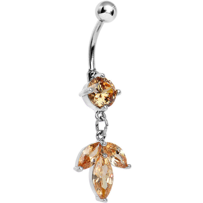 Orange Gem Noble Leaves Dangle Belly Ring