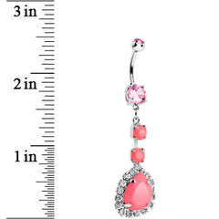 Pink Neon Gem Teardrop Dangle Belly Ring