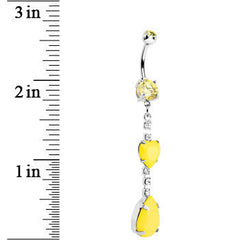 Yellow Gem Neon Heart Teardrop Dangle Belly Ring
