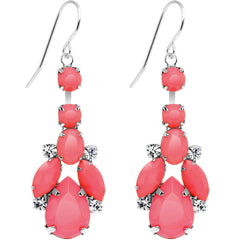 Clear Gem Pink Neon Bewitching Teardrops Chandelier Earrings