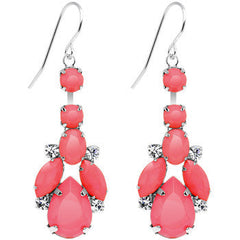 Clear Gem Pink Neon Bewitching Teardrops Chandelier Earrings
