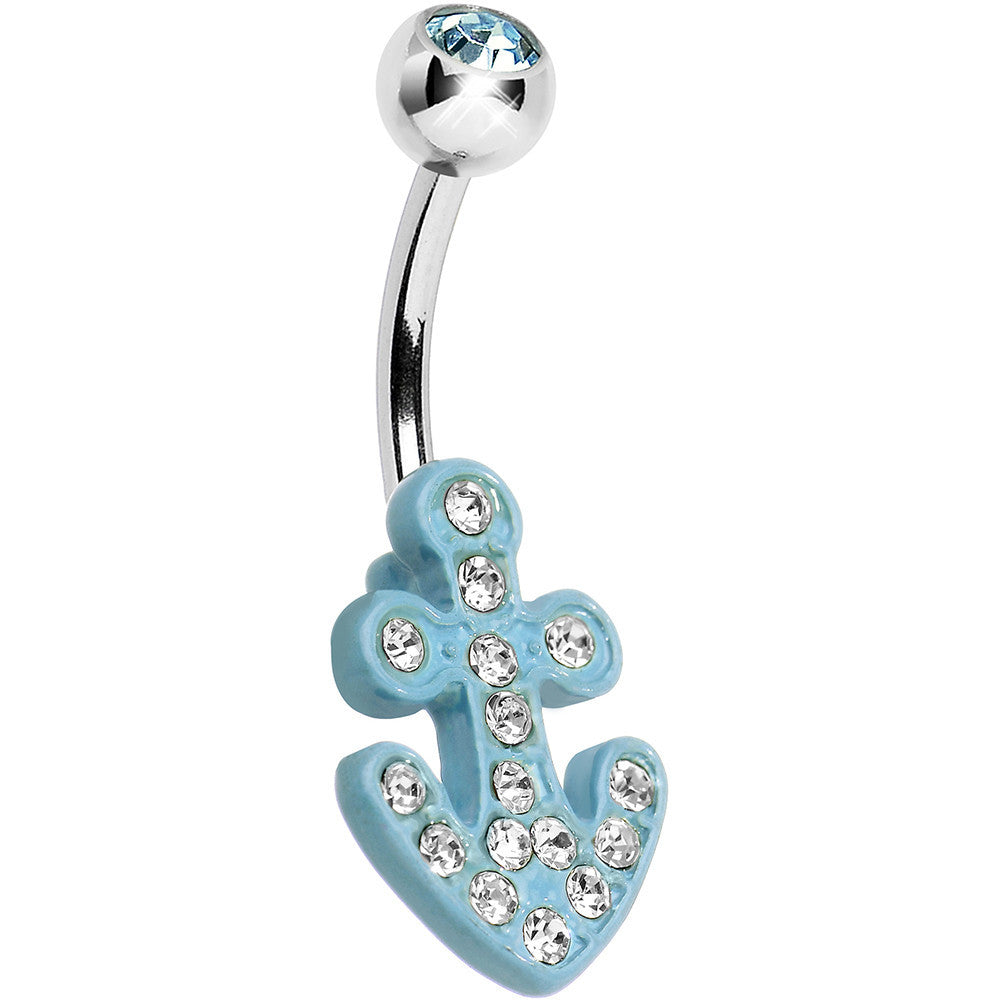 Aqua Gem Aqua Nautical Anchor Glam Belly Ring