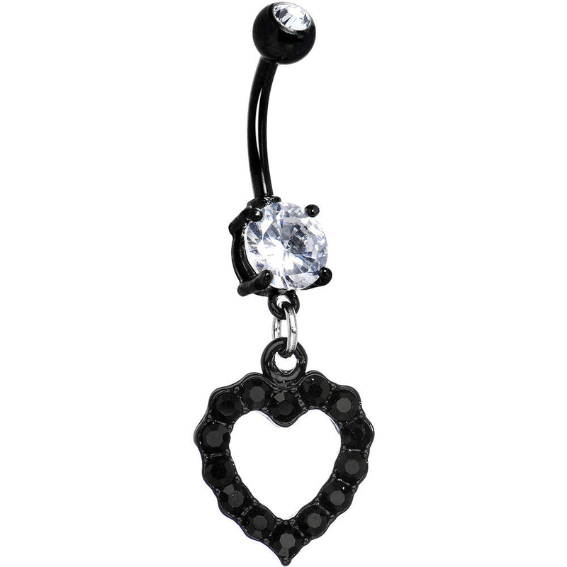 Crystalline Gem Black Hollow Heart Dangle Belly Ring