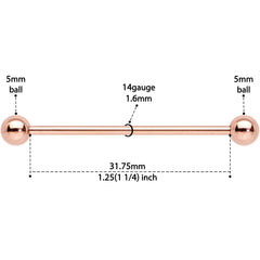 14G 1 1/4 Rose Gold Plated Straight Barbell