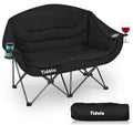 Tidolo Double Camping Chair2 Person Black Camping Chair for AdultOversized Padded Folding Loveseat Camping ChairHeavy Duty Lawn Chair Outside Camping Couch with Cup Wine Glass Holder Support 600LBS
