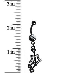 Crystalline Gem Black Heart Cherries Hollow Star Dangle Belly Ring