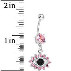 Pink Gem Blinged Out Eye Dangle Belly Ring