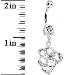 Crystalline Gem Heavenly Hollow Rose Flower Dangle Belly Ring