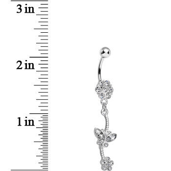 Clear Gem Delicate Delight Butterfly Flower Dangle Belly Ring