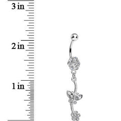 Clear Gem Delicate Delight Butterfly Flower Dangle Belly Ring