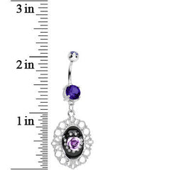 Tanzanite Purple Gem Fantasy in Bloom Purple Rose Flower Dangle Belly Ring