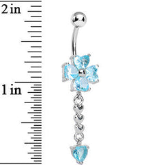 Aqua Gem Four Heart Flower Chain Dangle Belly Ring