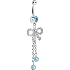 Aqua Gem Knotted Up Chain Bow Dangle Belly Ring
