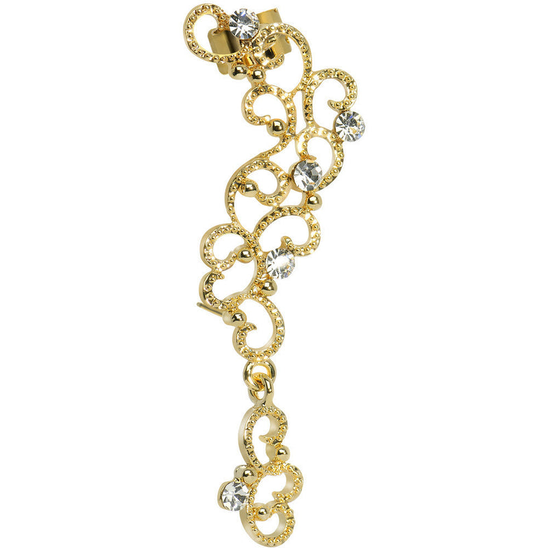 18K Gold Plated Clear Gem Hidden Hearts Dangling Wrap Ear Cuff