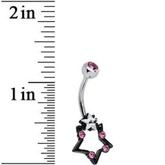 Pink and Clear Gem Star Over Black Star Belly Ring