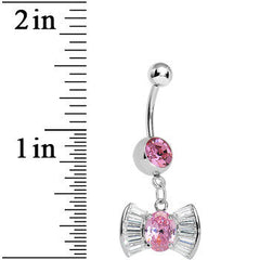 Pink and Clear Gem Dazzling Bow Dangle Belly Ring