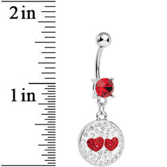 Red Clear Gem Paved Perfect Match Hearts Dangle Belly Ring