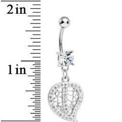 Clear Gem Paved Hollow Leaf Dangle Belly Ring