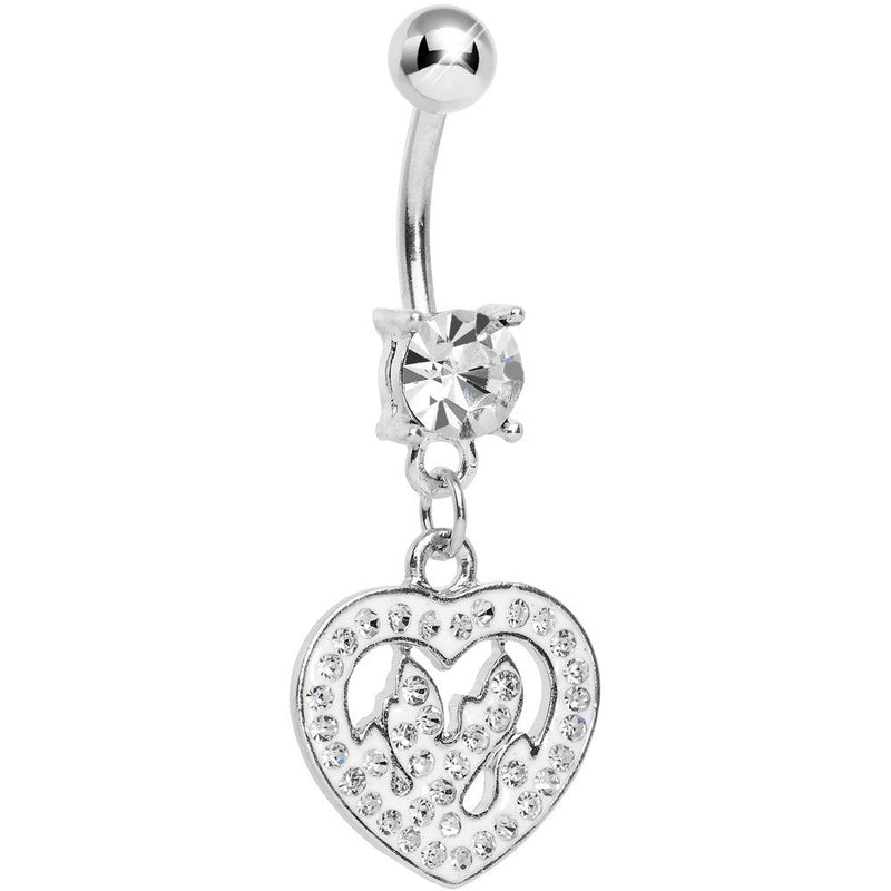 Crystalline Gem Paved Fiery Heart Dangle Belly Ring