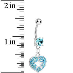 Aqua Gem Superstar Heart Dangle Belly Ring