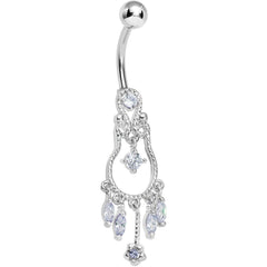 Light Purple Gem Pear with Dainty Rose Flower Dangle Belly Ring