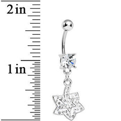 Crystalline Gem Paved Layered Star Dangle Belly Ring