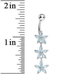 Aqua Gem Triple Spring Flower Dangle Belly Ring