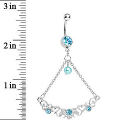 Aqua Gem Faux Pearl Fanciful Scrolls Chandelier Belly Ring