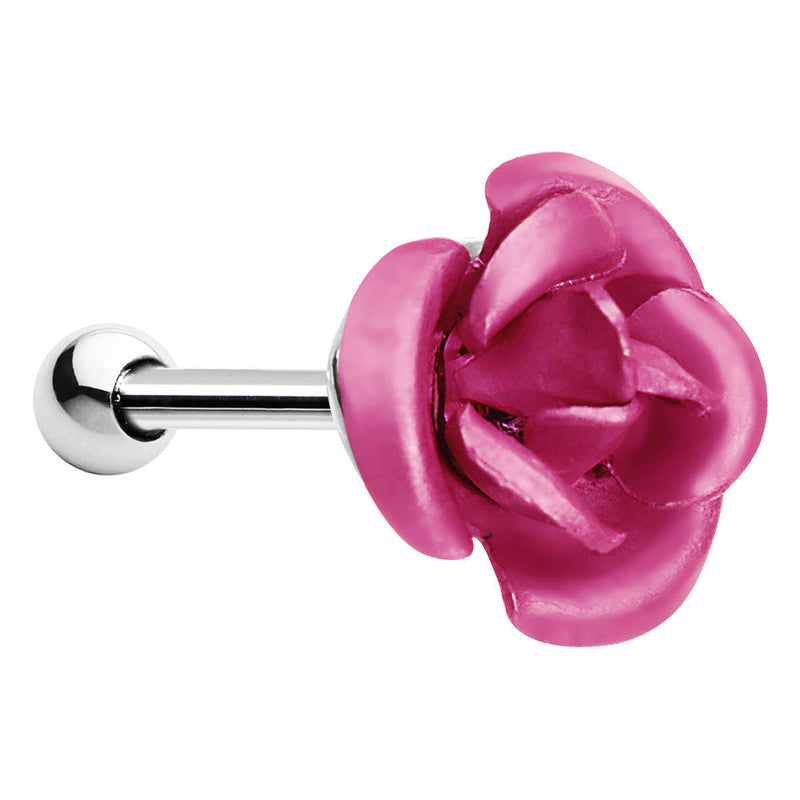 16G Perfect Pink Metallic Rose Flower Cartilage Stud Earring