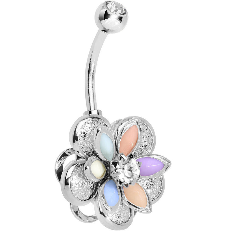 Multi Clear Gem Bursting Blossom Flower Belly Ring