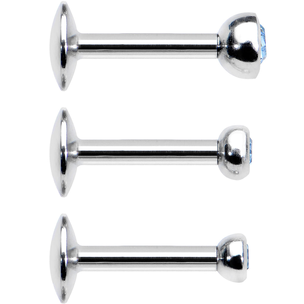 16G 1/4 Aqua Gem Helix Cartilage Barbell 3 Pack Set