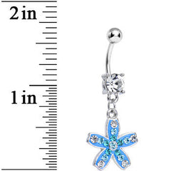 Clear Gem Sparkling Paved Aqua Star Flower Dangle Belly Ring