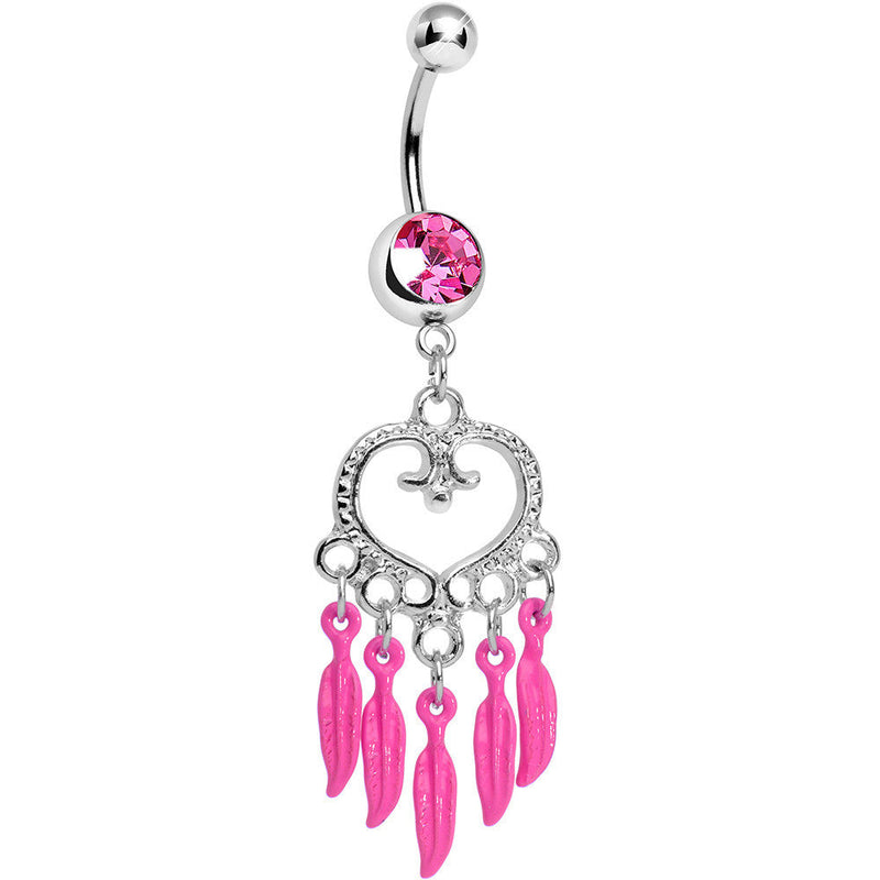 Pink Gem Heart Full of Dreamcatcher Dangle Belly Ring