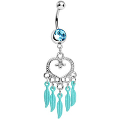 Aqua Gem Heart Full of Dreamcatcher Dangle Belly Ring