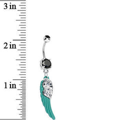 Black Gem On the Green Wing of an Angel Dangle Belly Ring