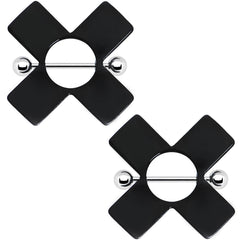 14G Black Acrylic X Nipple Shield Set