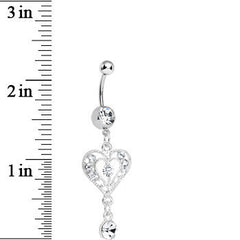 Crystalline Gem Drops of Love Heart Dangle Belly Ring