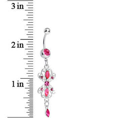 Pink Gem Twin Scrolls and Teardrops Dangle Belly Ring